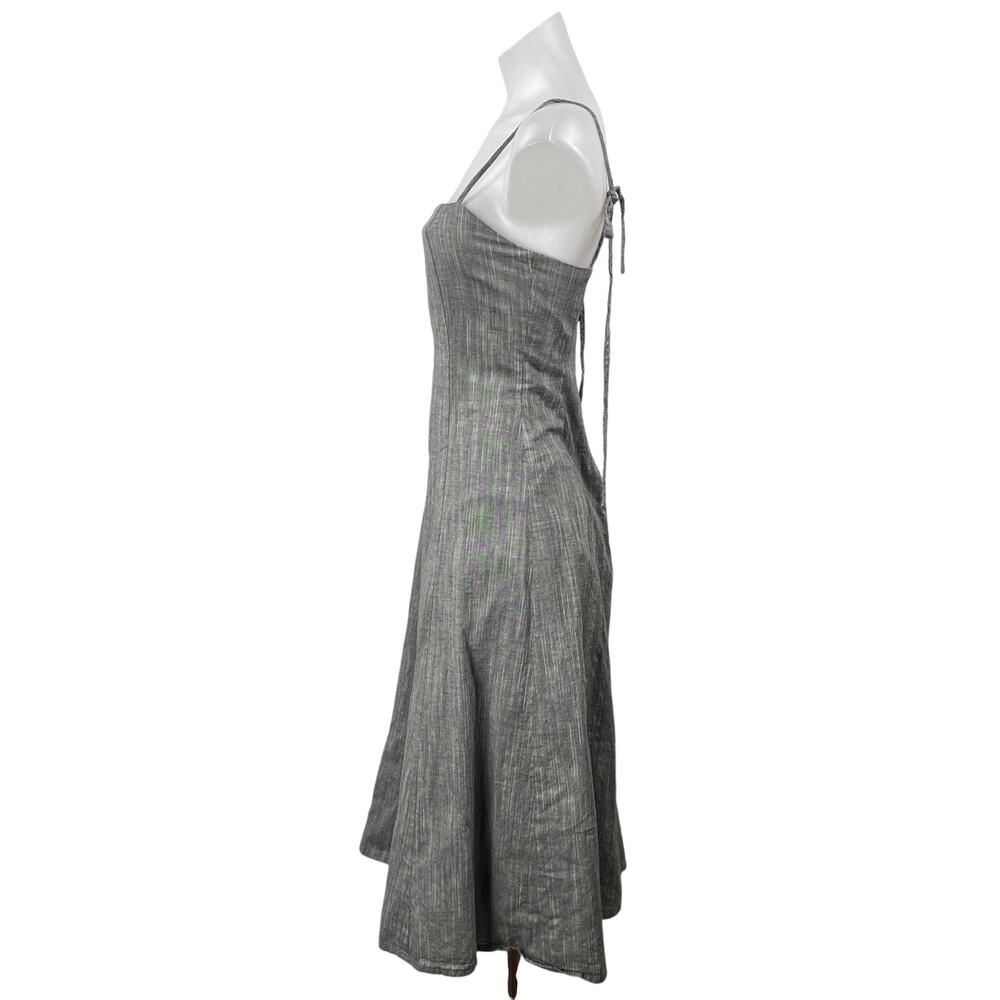 A Dong Silk Gray Sleeveless Tie Cami Square Neck A Line Fit & Flare Midi Dress S - Picture 2 of 4
